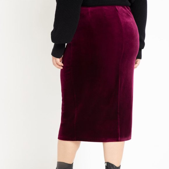 Eloquii Burgundy Velvet Pencil Skirt - Picture 2 of 3